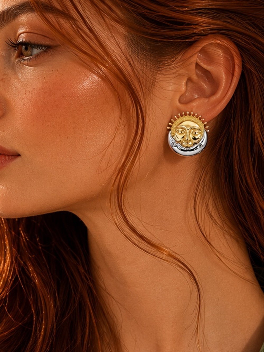 Gold and Silver Sun & Moon Stud Earrings - Women's Jewelry